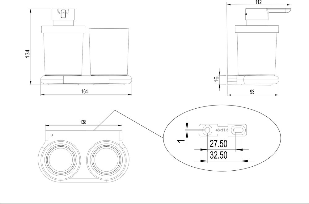 Combi Distrib. de savon + porte-verre