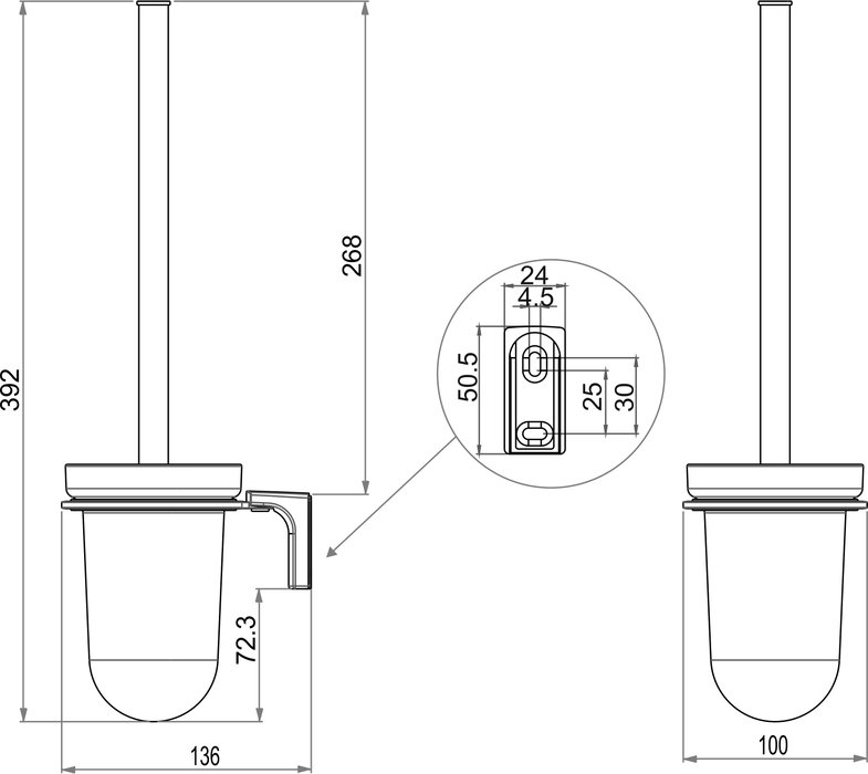 Toilet brush set without closing lid