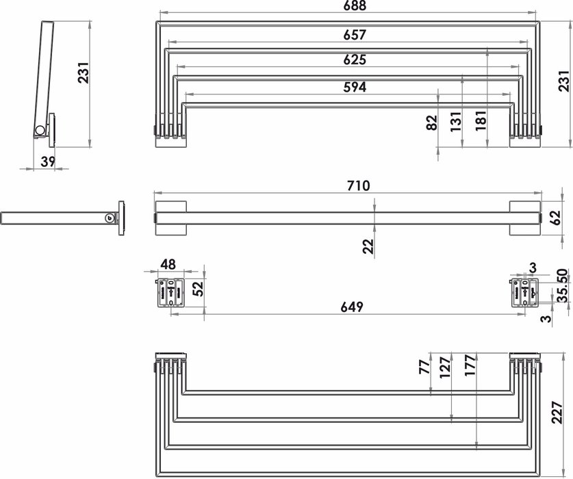 Porta asciugamani quadruplo con aste mobili