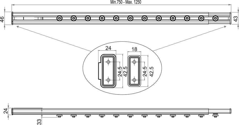 Rail pour rideau de douche, fixation sans outis