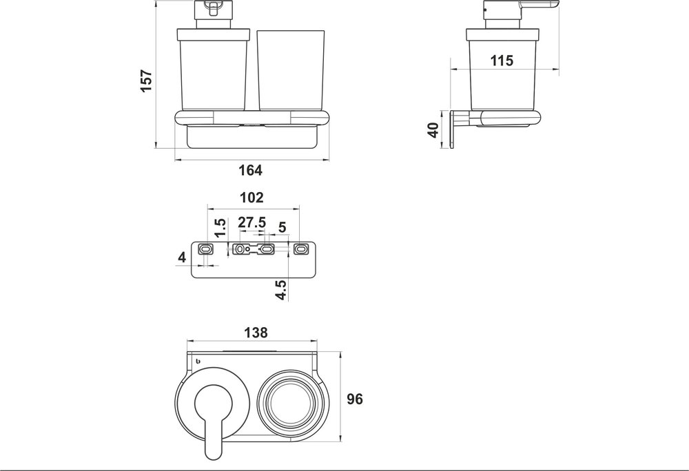 Combi Distrib. di sapone + portabicchiere