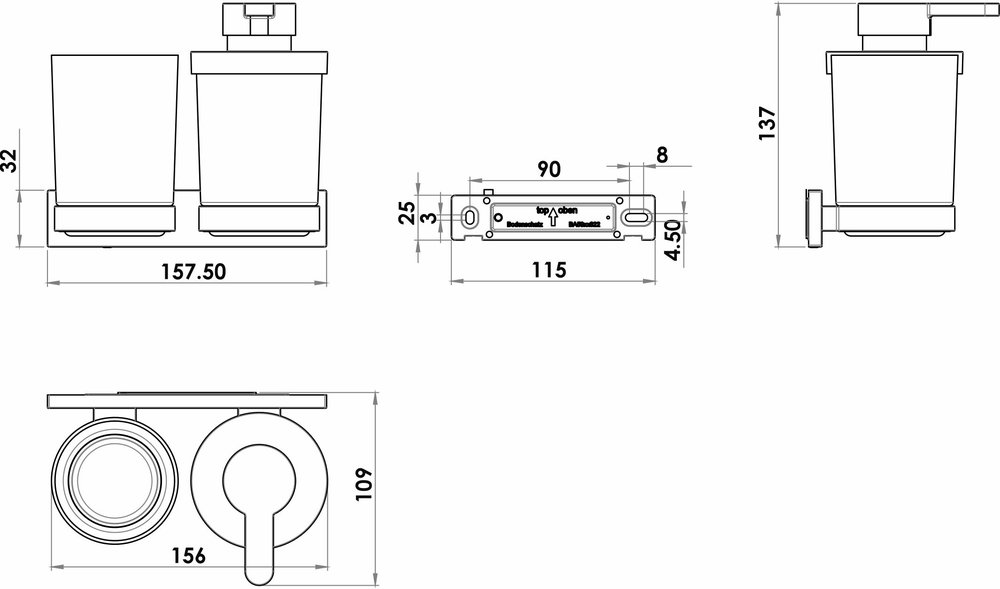 Combinaison distributeur savon et porte verre