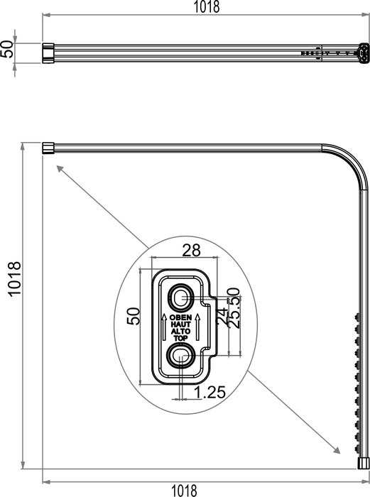 Rail pour rideau de douche modèle L