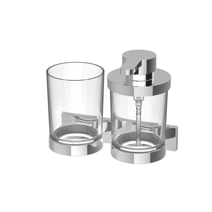 Kombi Seifenspender und Glashalter mit Klarglas